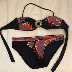 Trina Turk Black and Red Bikini Set with Bold Design